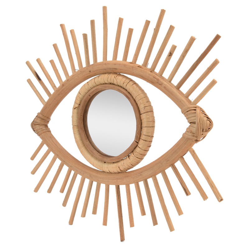 Nordic Makeup Mirror Rattan Woven Eye Shape Wall Hanging Mirror