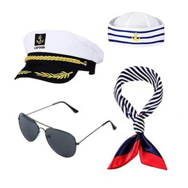 Yacht Captain Hat Sailor Boat Hat Scarf Sunglasses Sailor Hat Boat costume Man Woman Captain dress up party suit