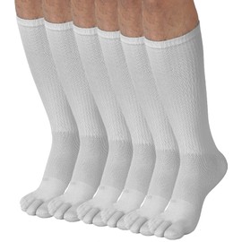 FUN TOES Calcetines atléticos para correr con puntera redonda, ajuste adecuado de los dedos, parte superior de malla transpirable, 6 pares, tamaño de paquete 6 – 12, Blanco, 8-12