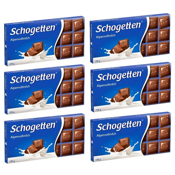 Schogetten German Alpine Milk Chocolate, 100g/3.5oz (Pack of 6)