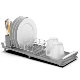 Anhow Drainer Crockery Extendable Dish Drainer with Crockery Tray Made of Stainless Steel for Plates, Cups, Kitchen Goods - Grey/28-47 cm