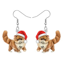 TIZURO Christmas Acrylic Fun Santa Hat Persian Cat Earrings Cartoon Kitten Pets Animals Dangle Novelty Jewelry For Women Xmas Charms Winter Gifts (Yellow)