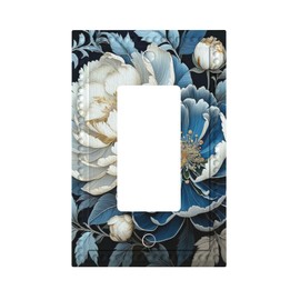 PPZCXWP White Blue Flower Peonies Single Decora Outlet Wall Plate 1 Gang Rocker Decorative Switchplate Faceplate GFCI Light Switch Covers for Home Living Decor
