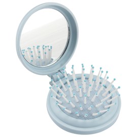 Mini Blue Folding Hair Brush with Mirror for Travel and Purse