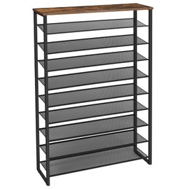 HOOBRO 10-Tier Shoe Rack for Entryway, 39.4" L Shoe Storage Organizer, Large Capacity Shoe Shelf for Closet, Front Door Entrance, Hallway, Holds 45-50 Pairs of Shoes, Rustic Brown BF171XJ01