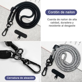 2 Piezas Correa para Celular Universal,Colgante para Celular,Cordón para Celular Longitud Ajustable,Cordon para el Telefono Nylon Alta Densidad y Hebilla Aleación,Para Viajes,Ciclismo(Negeo+Gris)