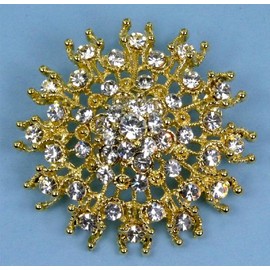 Elegant Sunburst Brooch Pin of Austrian Rhinestone for Wedding, Prom, Quinceañera or Other Special Events #D1HJ (GOLD)