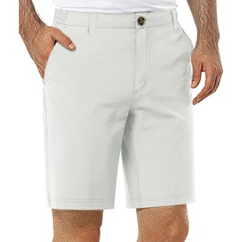 33,000ft Mens Golf Shorts 9 inch Inseam Quick Dry Elastic Waist Classic-Fit Drawstring Dress Shorts Hiking Fishing Business Light Grey