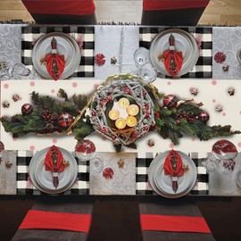 Christmas Table Runner, Xmas Tree Gift Pink Polka Dot Table Runner Seasonal Winter Holiday Farmhouse Christmas Decorations 72 Inch Long