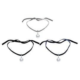 Yumilok Women Ladies Girls Choker Necklace with Beads Pendant Black Velvet Collar Beautiful Gift, Pearl Silver Fabric Pearl Silver, Pearl