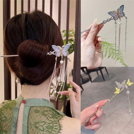 2 Pcs Metal Hairpin Hair Chopsticks Flower Hair Stick Butterfly Handmade Classic Hair Pins for Women Girls 062#03