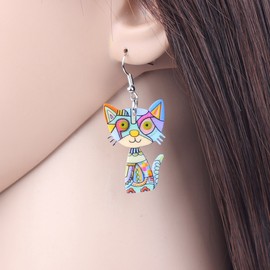 DOWAY Cute Acrylic Cat Earrings for Women Girls Fashion Animal Earrings Jewelry Charms Cat Gifts (Blue), Acrylic, No Gemstone