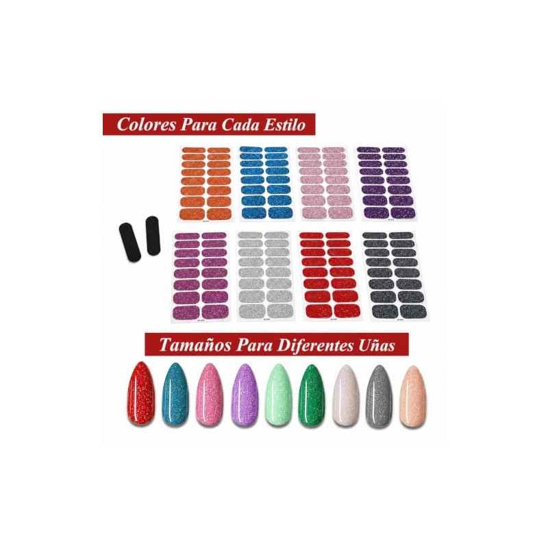 128Pcs de Tiras de Uñas de Color Sólido Pegatinas Autoadhesiva