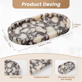 Oval Natural Calacatta Viola Marble Tray - Luxury Vanity Organizer & Spa Bathroom Decor, Multi-Functional Makeup Jewelry Storage Tray (10"x6")