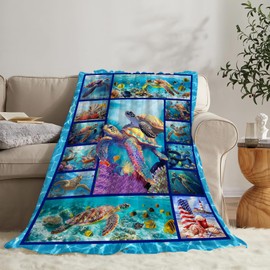 Sea Turtle Blanket Ultra Soft Cozy Sea Turtle Throw Blanket Fleece Fuzzy Plush Bedding Marine Life Lovers Gifts for Women Girls Kids Adults Couch Sofa 50"x40"