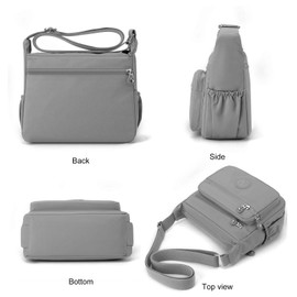 Shilanmei Womens Shoulder Bag with Multi Pocket - Nylon Crossbody Bag Waterproof Tote Handbag for Casual, Lightweight Travel Purse Messenger Bag for Sport Hiking Daily Use (Gray)