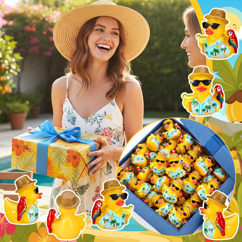 RoundFunny 50pcs Tropical Mini Duck Summer Party Favor Resin Miniature