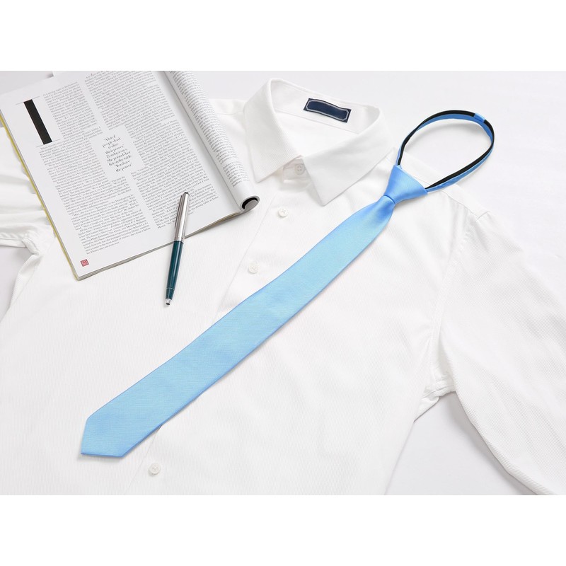 [Allegra K] Men's Necktie Low Tie Flat Stripe Adjustable Zipper