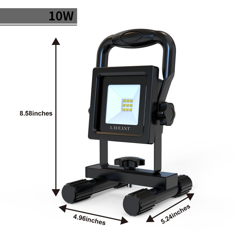 LAVEANT Rechargeable LED Work Lights,10W 2200mAh,600Lumens Portable Tiltable Waterproof Flood