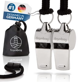 Frambay premium whistle - professional whistle with excellent sound - versatile whistle for children, teachers and referees - practical whistle with carry bag and collar