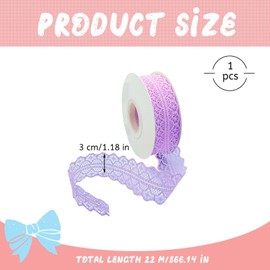 Vordpe Lace Ribbon, Trims and Ribbons for Sewing, Vintage Lace Ribbon Wide 3 cm, Ribbon Wedding Lace Trimmings for DIY Wedding Table Decoration Crafts Gift Ribbon (23 m / Roll, Purple)