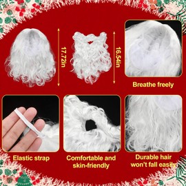 Newcotte 6 Pcs Adults Christmas Santa Costume Accessories Santa Fake Padded Belly White Beard Wig Santa Hat Round Glasses Gloves for Men Women Christmas Cosplay Party Photo Prop