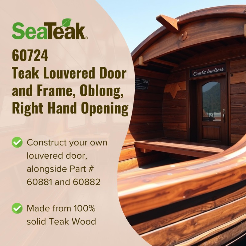 SeaTeak 60725 Teak Louvered Door and Frame, Oblong, Left Hand
