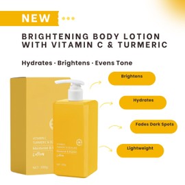 Turmeric and Vitamin C Body Lotion | Firming, Brightening,Hydrating & Anti-Aging | Targets Uneven Skin Tone, Age Spots & Sun Damage – For Dry, Dull Skin | 300ml