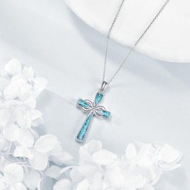 JERWLI Cross Necklace S925 Sterling Silver Turquoise Cross Pendant Infinity Cross Necklaces Christian Jewelry Gifts For Women Female Lover
