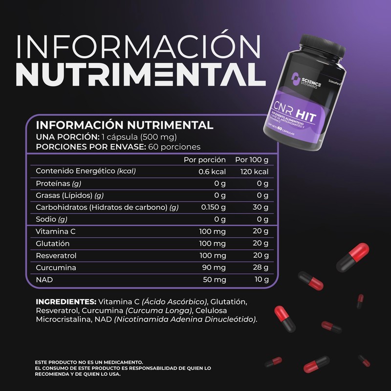 Science Vitamins CNR HIT | Glutatión, Trans-Resveratrol, Curcumina y NAD