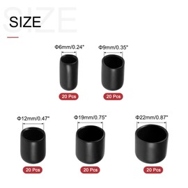TOP-VIGOR 25Pcs 6mm/9mm/12mm/19mm/22mm ID Round Rubber End Caps, Flexible Screw End Caps Thread Protectors, Black Vinyl Bolt Covers Rubber Covers for Screws, Tubes, Cables, Wires, etc
