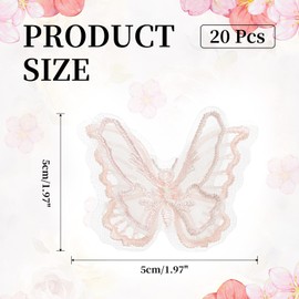 PATIKIL 20Pcs Butterfly Appliques Embellishments, 2 inches Double Layer Lace Organza Butterfly Patches Sew On Appliques for Wedding Bride Dress Clothes Hat Curtain, Champagne