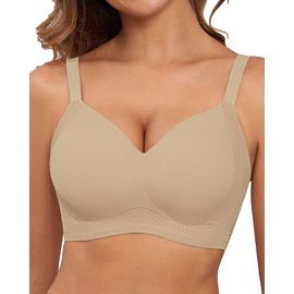 As Fairy Bralettes for Women with Support Wireless Push Up Everyday Bras No Underwire Full Coverage Velvet Silhouette T-Shirt Bra Beige M
