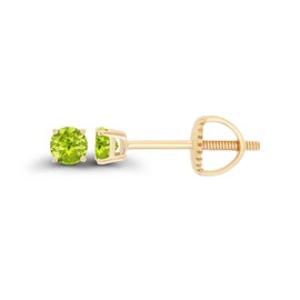 14K Yellow Gold Plated Sterling Silver 3mm Round Natural Green Peridot August Birthstone Screwback Stud Earrings