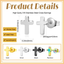 Stainless Steel Tiny Classic Cross Stud Post Earrings for women Mens Unisex hypoallergenic earring