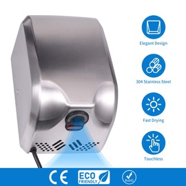 Goetland 304 Stainless Steel Hand Dryer Commercial Compact 1350w 70dB Heavy Duty Dull Polished for Bathroom Home Business Apartment