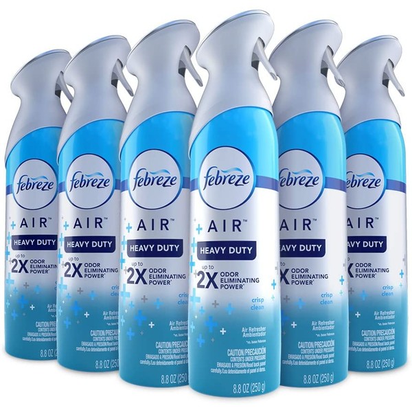 Febreze Air Freshener Heavy Duty Spray, Odor Eliminator, Crisp Clean, 8.8 oz (Pack of 6)
