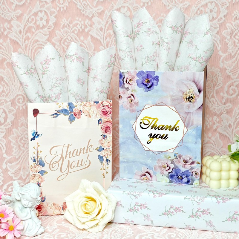 Floral Tissue Paper, White with Pink Gladiolus Flowers Pattern- 15