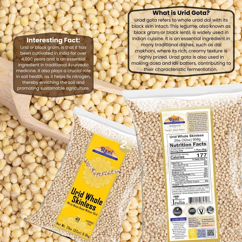 Rani Urid/Urad Gota White (Matpe Beans Skinless) Indian Lentils 32oz