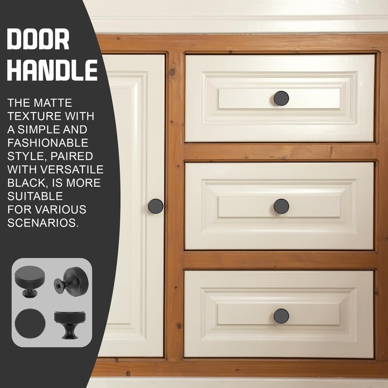 GegXcn 4 Pack Black Cupboard Knobs, Round Metal Knurled Cabinet