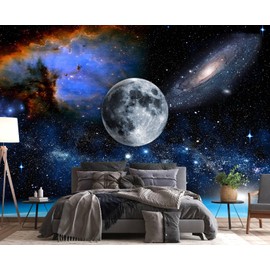 PYFFYP- Galaxy Wallpaper Blue Planet Wall murals for Ceiling （Not Peel and Stick）