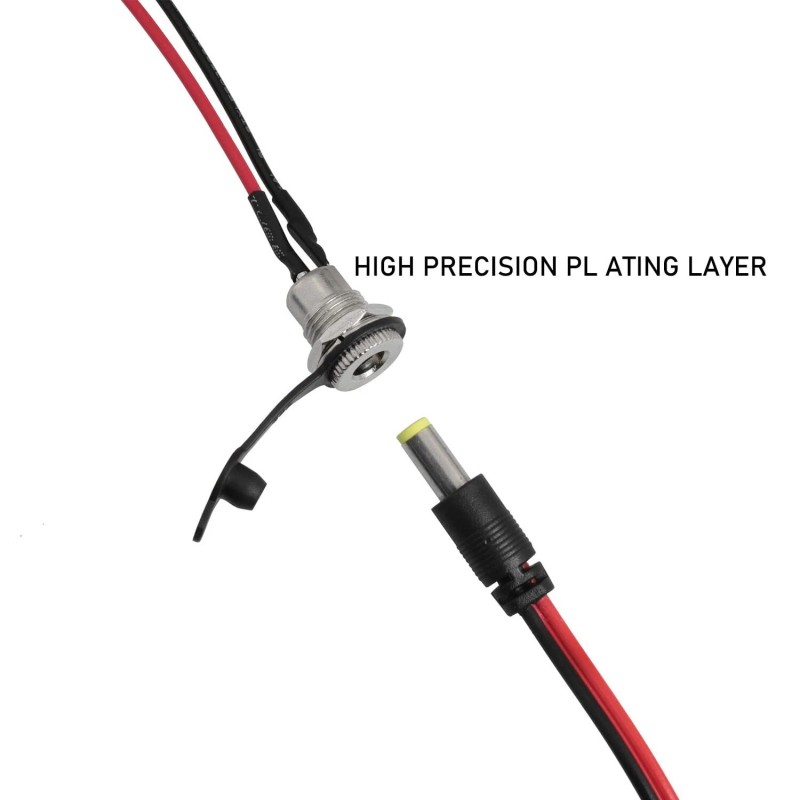 LUORNG 5Sets DC Power Jack Socket Threaded Male Panel Mount