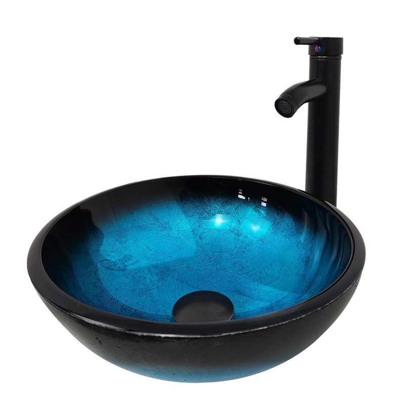 YIMAI Ingenuity Vessel Sink 12" Bathroom Sinks Tempered Glass Blue