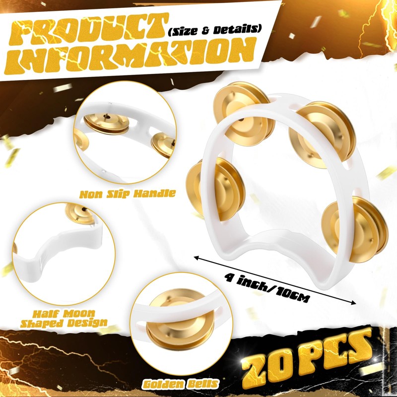 Lukmaa 20 Pcs Tambourine Musical Instrument Handheld Percussion with 4