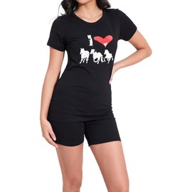 In One Clothing Girls' Short Pyjamas - Soft Single Jersey Made from 100% Cotton - with Horse Motif, Black - I Love Horses