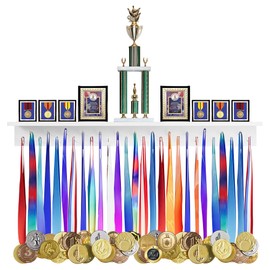 Defined Deco 3ft-Medal Awards Rack Ultimate Medal Hanger Display and Trophy Shelf,36" Wooden Trophy and Medal Display Shelf,for Medal Display,Plaques,Pictures,Trophies and More（White
