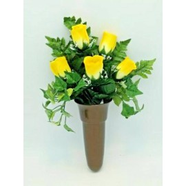 Silk Flowers and Crypt Mausoleum Vase with Disc Base Button for Epoxy