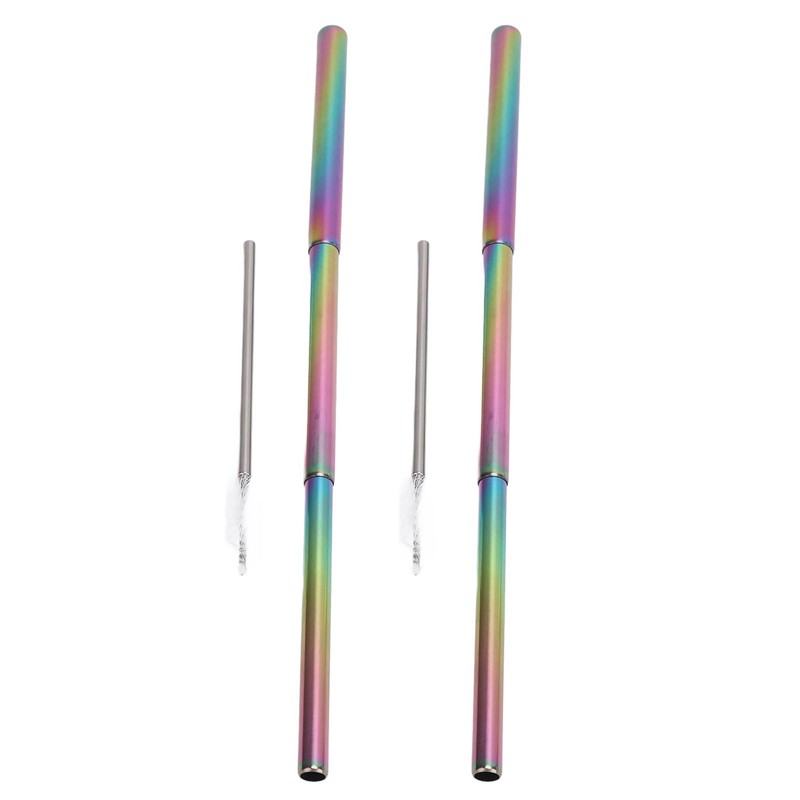 2Pcs Collapsible Metal Straw 304 Stainless Steel Drinking Travel Telescopic