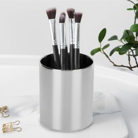 Portalápices de acero inoxidable, contenedor de almacenamiento de escritorio para lápiz de tela, tijeras, pincel de maquillaje organizador de redondo para oficina, hogar y suministros (Astilla)