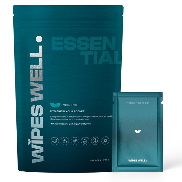 Wipes Well Essentials Hygiene Wipes – 21 Count – Fragrance-Free,